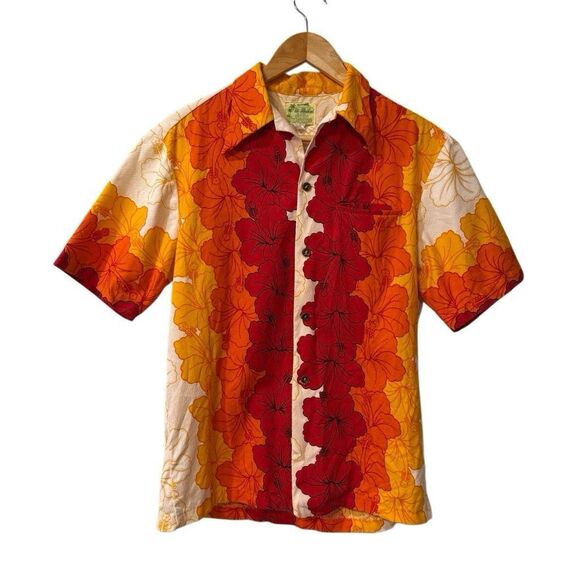 Vtg RARE Ui-Maikai Hawaiian Shirt Medium BARKCLOTH Cotton RN#26300 Floral Stain - Picture 1 of 12